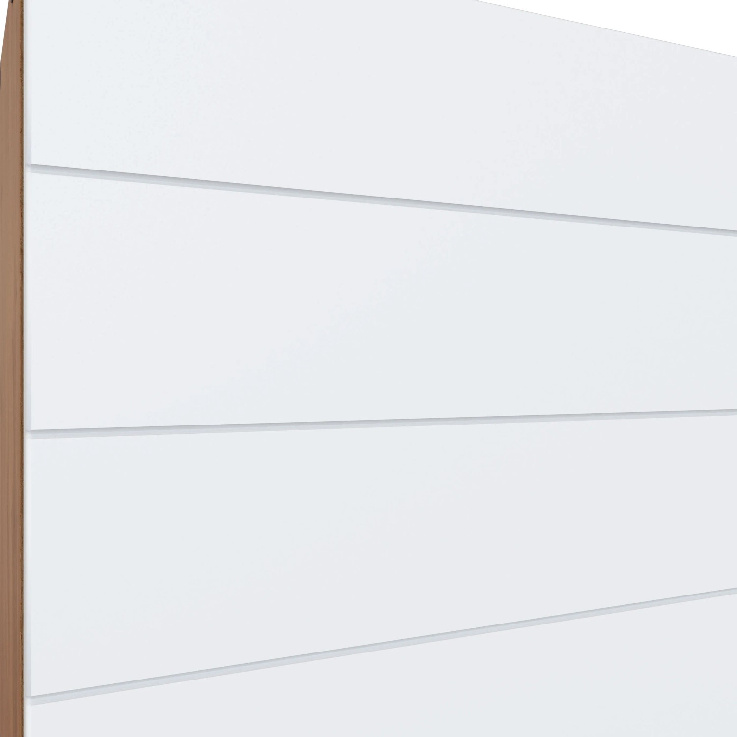 Detailansicht der weißen Fronten der Held Möbel Küchenzeile in Mattweiß-Wotaneiche.