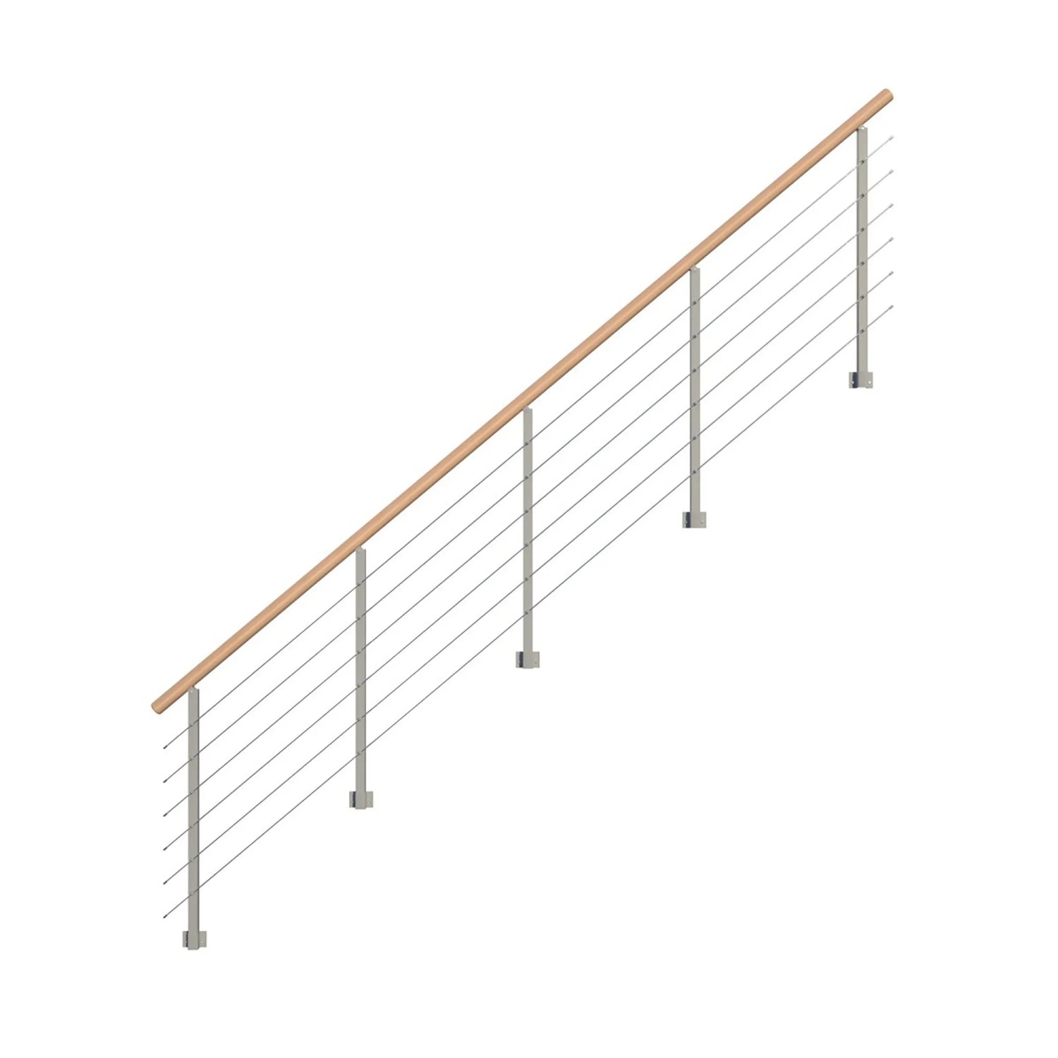 Graues Metallgeländer Kos mit Buchenholz-Handlauf (400 cm) für Treppen und Galerien.