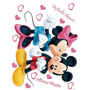 Disney Wandtattoo: Minnie & Micky Maus mit Herzen in Rosa, Rot, Gelb und Blau, 65x85 cm.