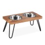Relaxdays Napfständer Akazienholz Edelstahl Natur Antirutsch 23 cm x 49,5 cm x 25 cm 3 kg