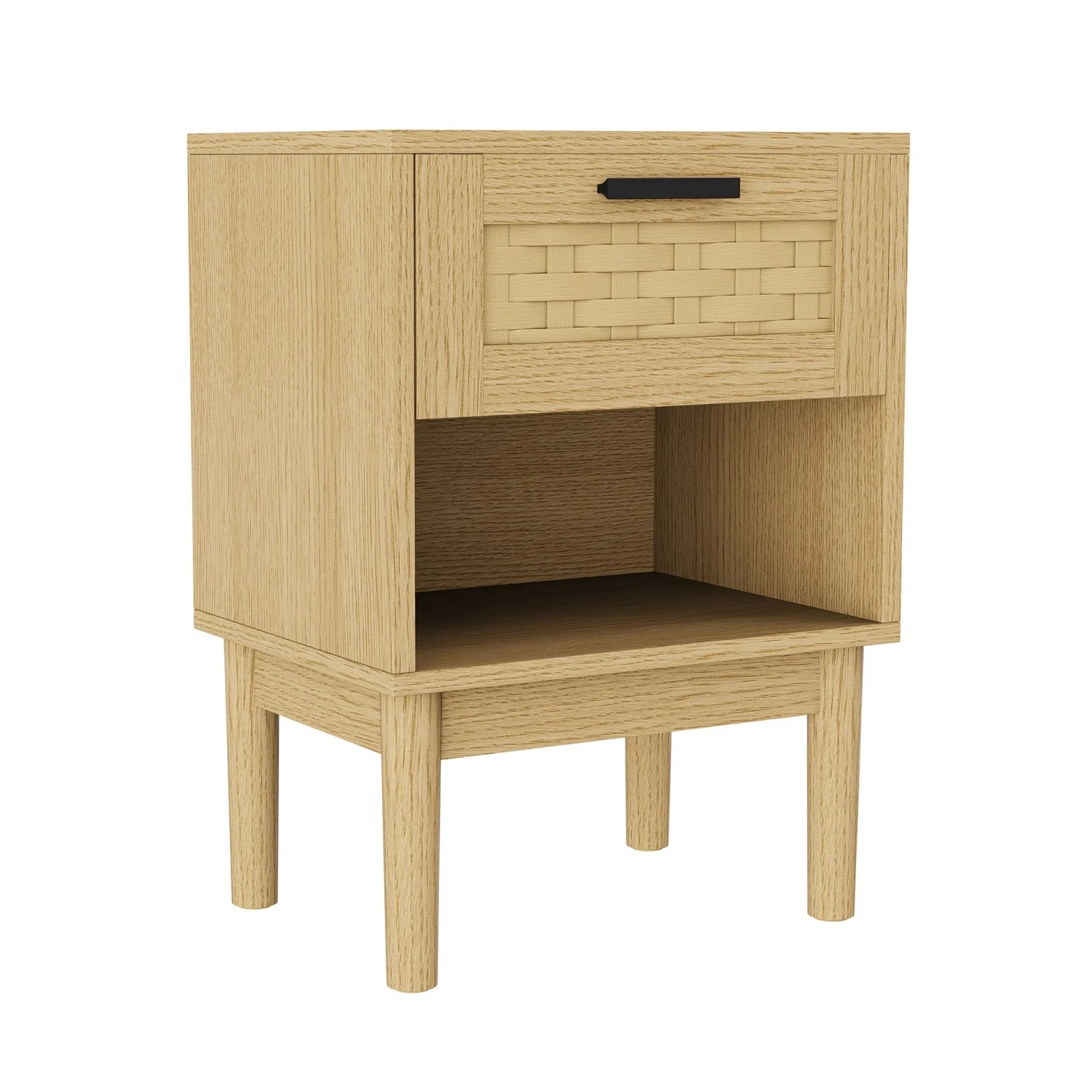 PXloue 2er Set Nachttisch aus Rattan in Eichenfarbe mit Schublade