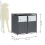 Westmann Mülltonnenbox Tonus 2, anthrazit, für zwei 240L Tonnen, mit Maßangaben.
