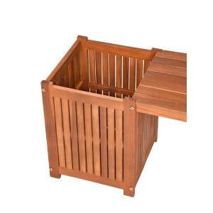 DELUKE Pflanzbank OSLO: Detail des geölten Akazienholz-Pflanzkübels. Naturfarbene Holzlamellen, Teil der Blumenbank.