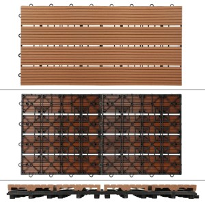 ECD Germany WPC Terrassenfliesen 60x30 cm, 24er Set, hellbraune Holzoptik, Klicksystem für Terrasse & Balkon.