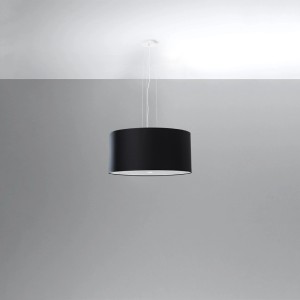 Schwarzer Sollux Lighting Kronleuchter Otto 50 mit Stoffschirm, Lampen für Wohnzimmer & Schlafzimmer.