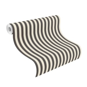 Rasch SK-Tapete Tesa 372120 Lenny Schwarz, Rolle mit schwarz-weißen Streifen.