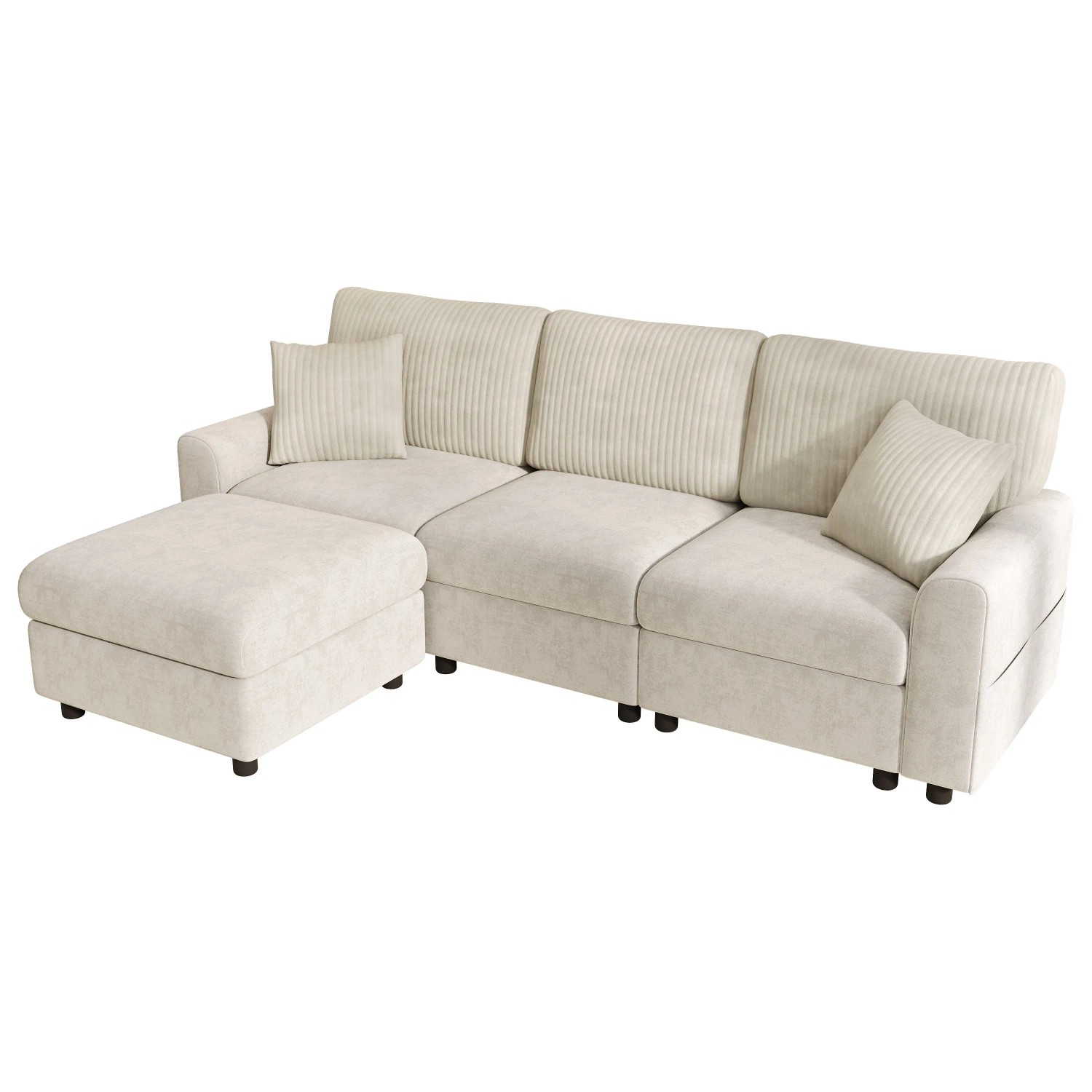 Merax Sofa 223x146x84 cm Beige USB Type-C Fußhocker
