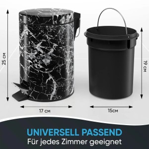 SANILO Kosmetikeimer Marmor Schwarz mit Inneneimer, Pedal und Absenkautomatik.