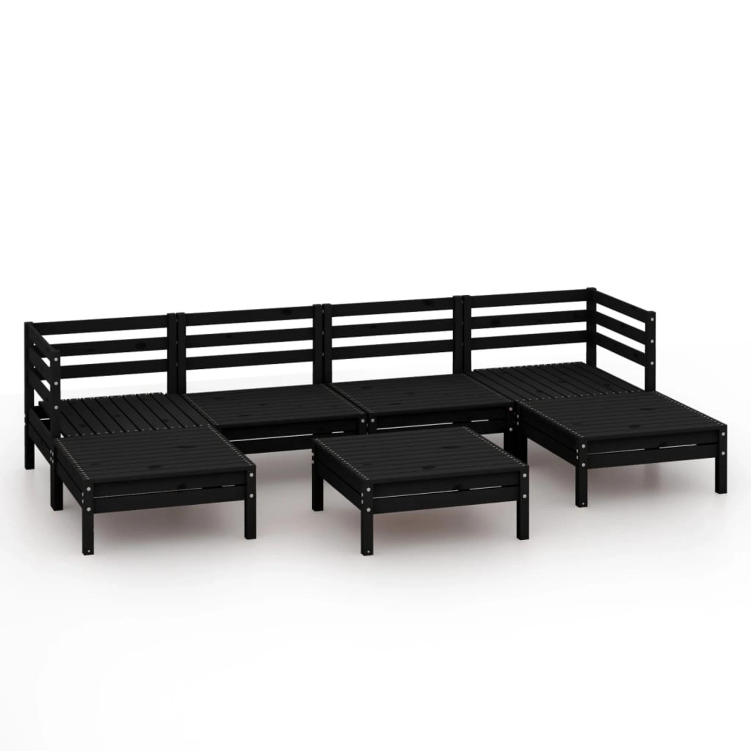 vidaXL 7-Tlg Garten-Lounge-Set Schwarz Massivholz Kiefer 3083343