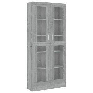 VidaXL Vitrinenschrank, Grau Sonoma, 185,5 cm hoch, mit Glastüren und Fächern.
