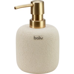 Beige-goldener baliv Cosy Cave Seifenspender aus Polyresin für ein modernes Bad.