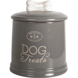 Graue Heim Banbury Futterbox aus Keramik mit Knochen-Deckel für Hunde-Leckerlis.