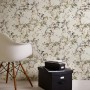 Romantische Vliestapete mit Kirschblüten und Rotkehlchen für Schlafzimmer und Küche.