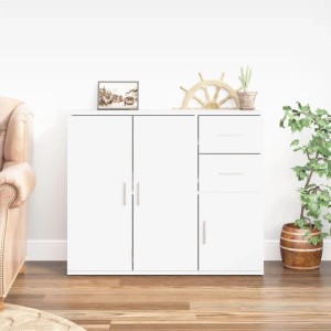 Weißes vidaXL Sideboard (91x75 cm) aus Holzwerkstoff mit Türen und Schubladen.