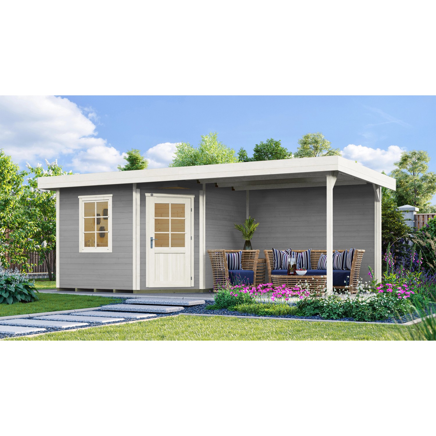 weka Gartenhaus "Designhaus 213 Plus", (Set), mit Anbaudach und Rückwand günstig online kaufen