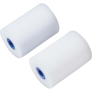 Zwei weiße LUX Schaumwalzen, 5 cm, für feine Lackierarbeiten auf glatten Flächen.