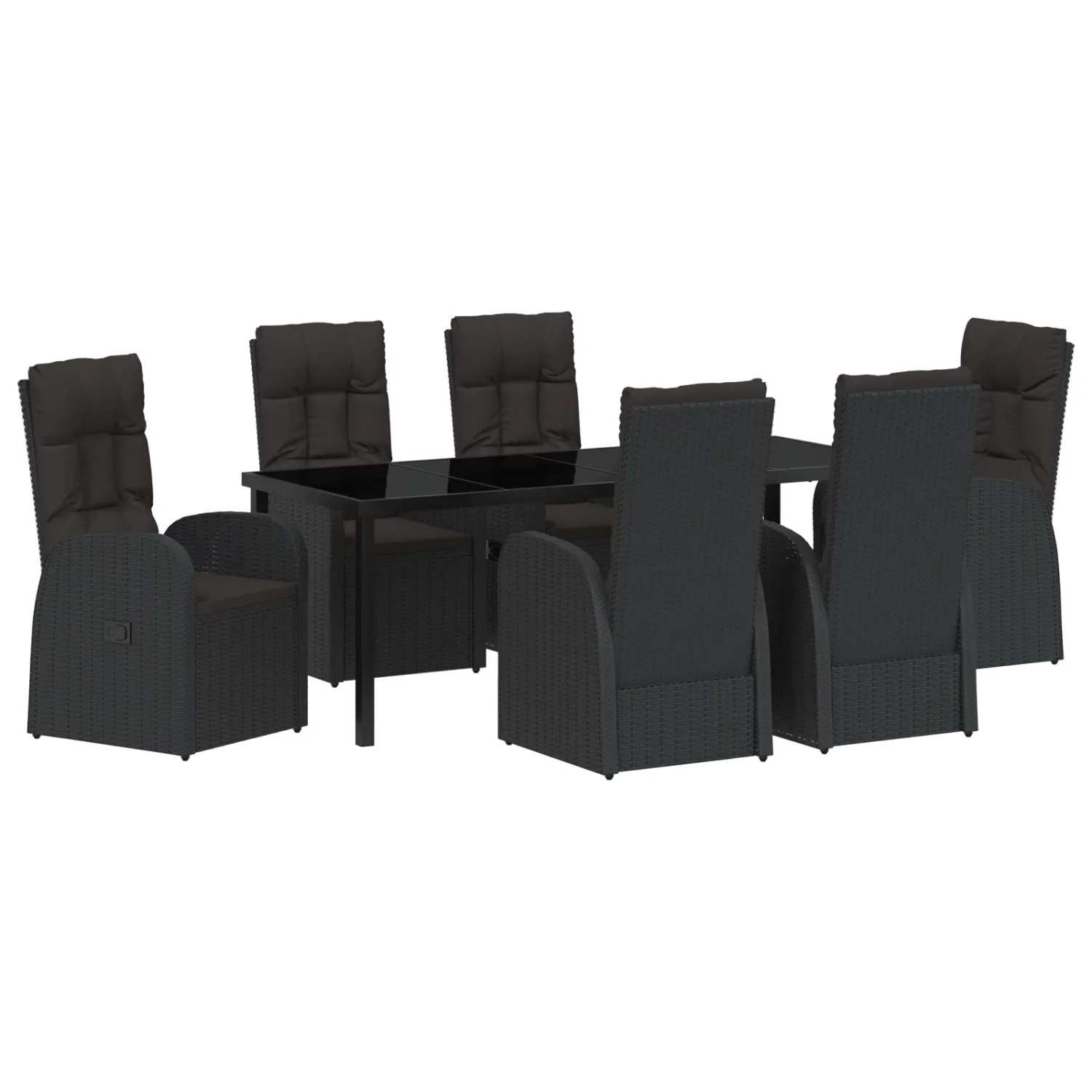 vidaXL Garten Essgruppe mit Kissen 7-Tlg Schwarz Poly Rattan 3379511