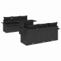 Schwarzes 7-teiliges vidaXL Garten-Sofa-Set aus Poly Rattan mit Tisch und Kissen.