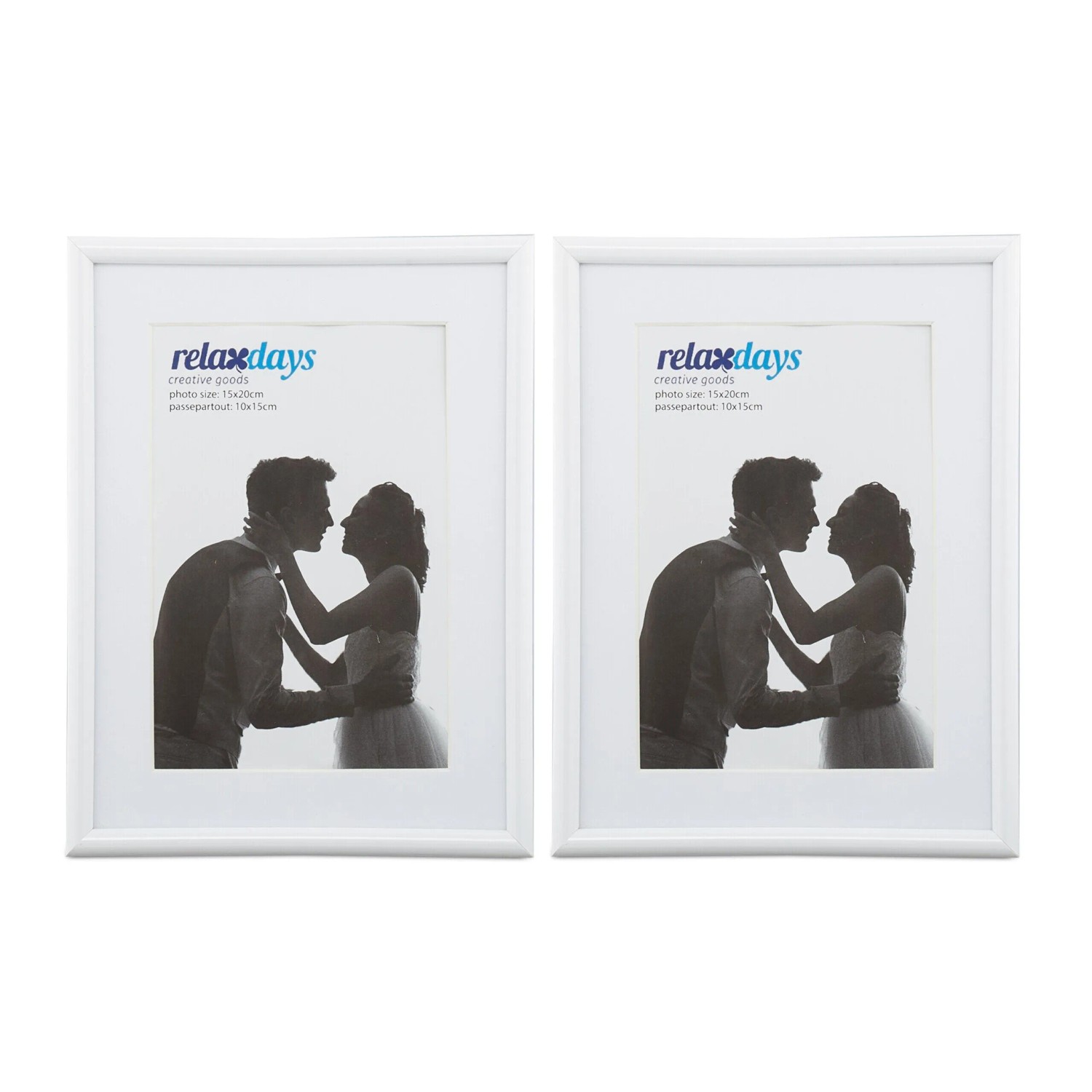 Relaxdays Bilderrahmen 2er Set Kunststoff Glas MDF Weiß 15 cm x 20 cm