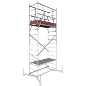 Krause Alu-Arbeitsgerüst Monto ClimTec: Erste Aufstockung des Gerüsts mit roter Plattform.