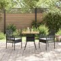 Schwarze 3-tlg. vidaXL Garten Essgruppe aus Poly Rattan mit Tisch und zwei Stühlen.
