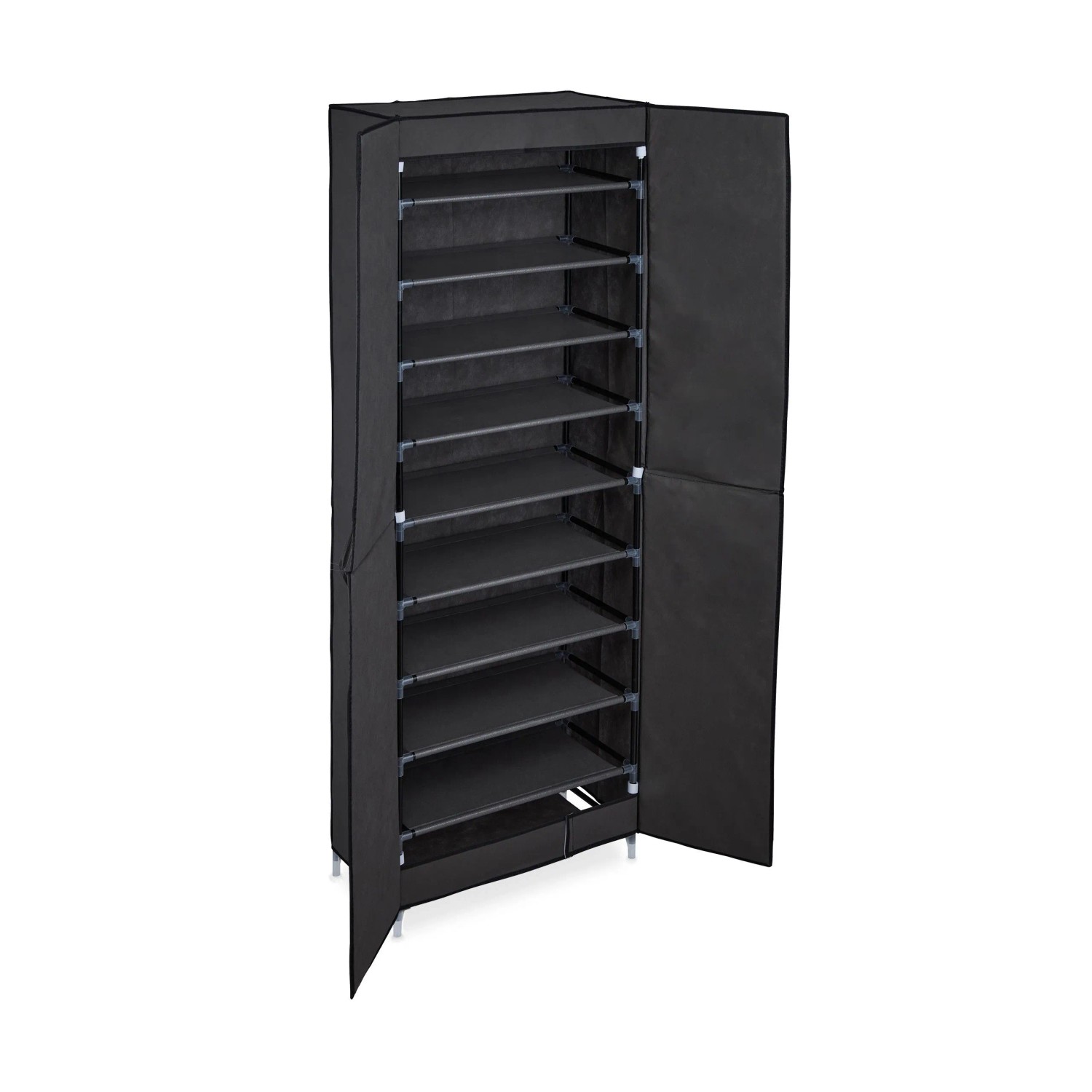 Relaxdays Schuhschrank Stoff Anthrazit 10 Fächer Magnetverschluss 168 cm x 61 cm x 31,5 cm 2,9 kg