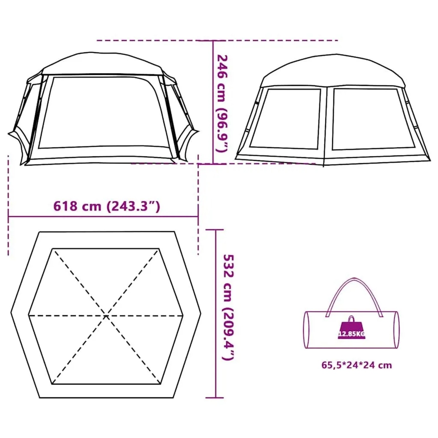 vidaXL Poolzelt mit Abnehmbarem Überzelt Netzwänden Azurblau 618x532cm 4100628_14