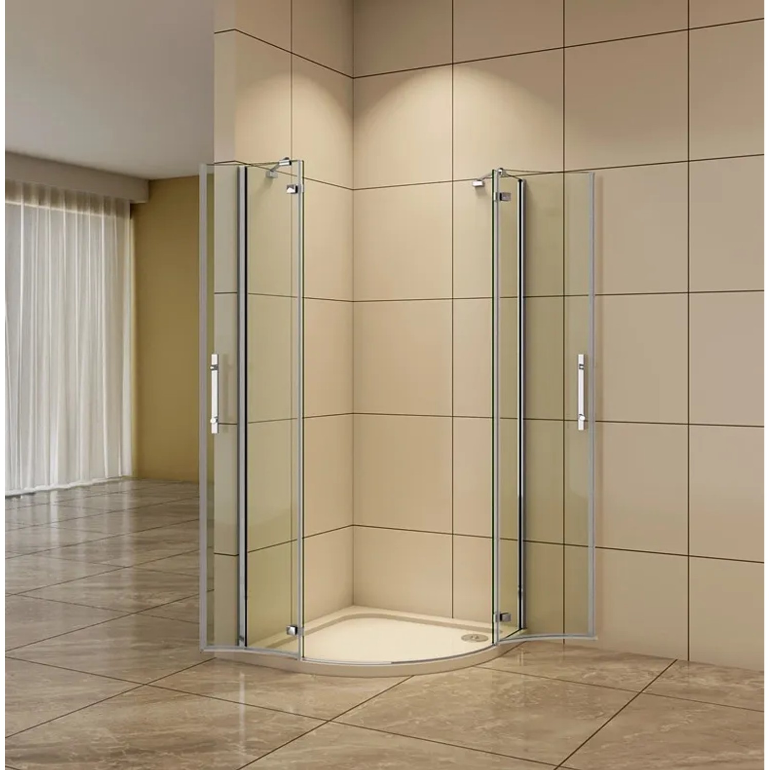 Duschparadies Runddusche 90x90cm mit Klarglas und Chromrahmen, Viertelkreis Duschkabine.
