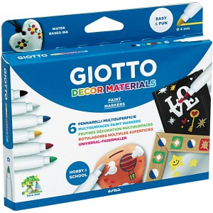 Giotto Decor Materials Marker, 6 Stifte in verschiedenen Farben, mittlere Spitze (4 mm) für Dekorationen.