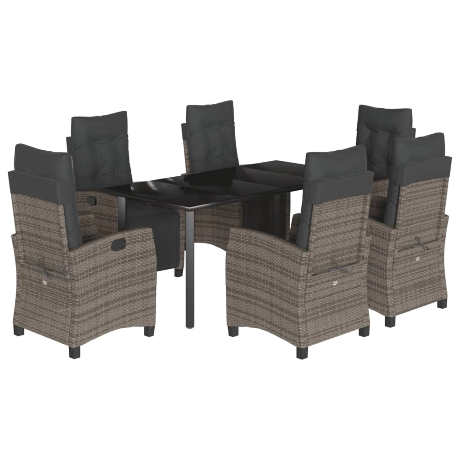 vidaXL 7-Tlg Garten-Essgruppe mit Kissen Grau Poly Rattan 3212999 günstig online kaufen
