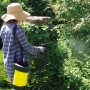 Frau nutzt Mesto Flori 3230R Drucksprühgerät (3 l) zur Pflanzenpflege im Garten.