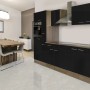 Respekta Küchenzeile KB300EYS, 300 cm, Schwarz Seidenglanz/Eiche York Nachbildung, mit E-Geräten.