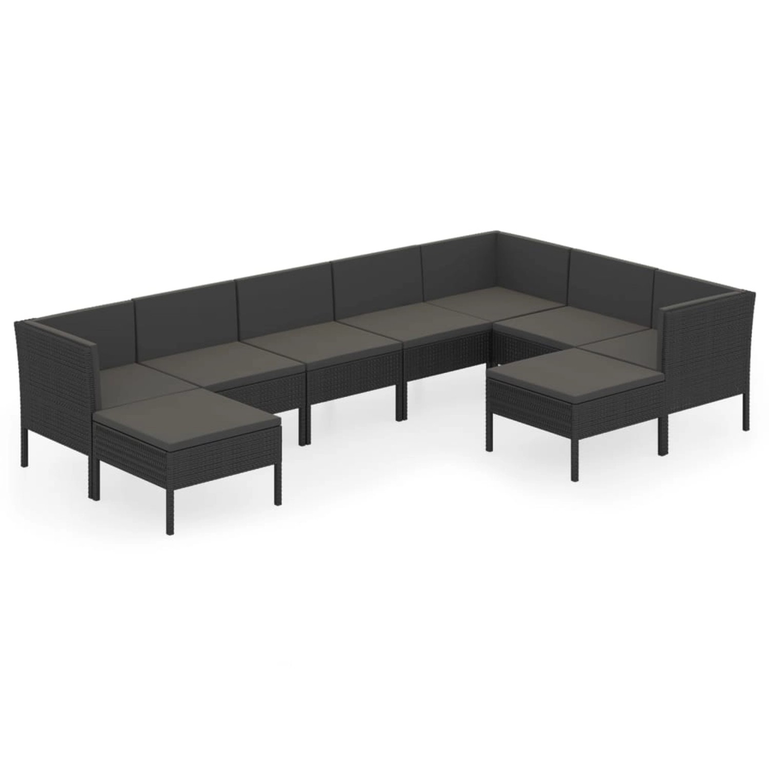 vidaXL 9-tlg Garten-Lounge-Set mit Auflagen Poly Rattan Schwarz Modell 37