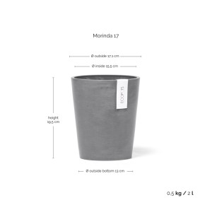 Ecopots Morinda Pflanztopf, grau, 17x19,2cm. Ideal für Innen- & Außenbereich.