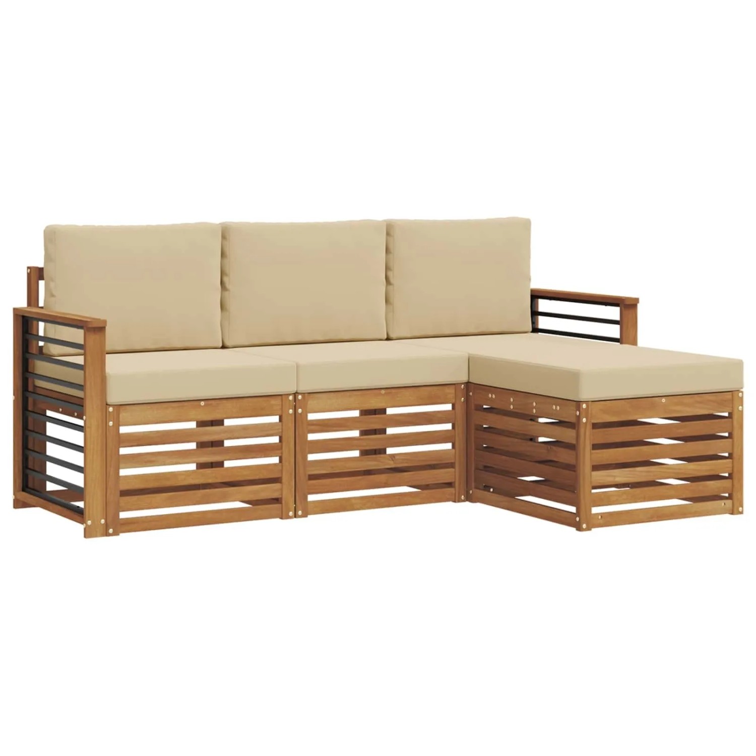 vidaXL Sofagarnituren 4 Tlg Natur und Beige Massivholz Akazie 3374623