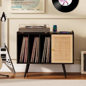 Costway Plattenspieler-Ständer mit Ladestation Holzschrank Schwarz