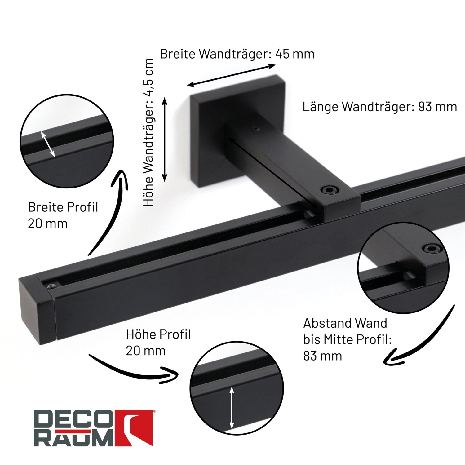 Deco-Raum Gardinenschiene nach Maß 1-Lauf Cube Schwarz 310cm_2