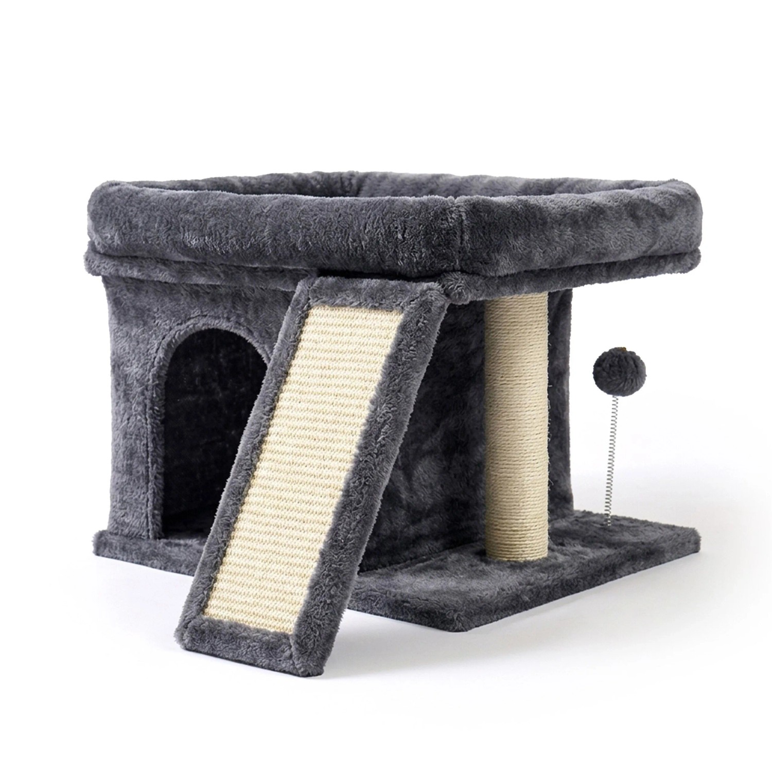 Relaxdays Kratzbaum MDF Sisal Dunkelgrau mit Höhle und Liegefläche Waschbar 38,5 cm x 54 cm x 45 cm