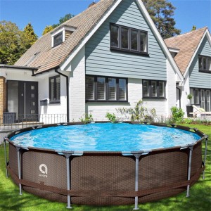 Avenli Frame Pool Set, rund, 457x84 cm, Rattanbraun, mit Pumpe und Reparaturset.