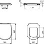 Technische Zeichnung WC-Sitz Eurovit Plus von Ideal Standard mit Maßen.