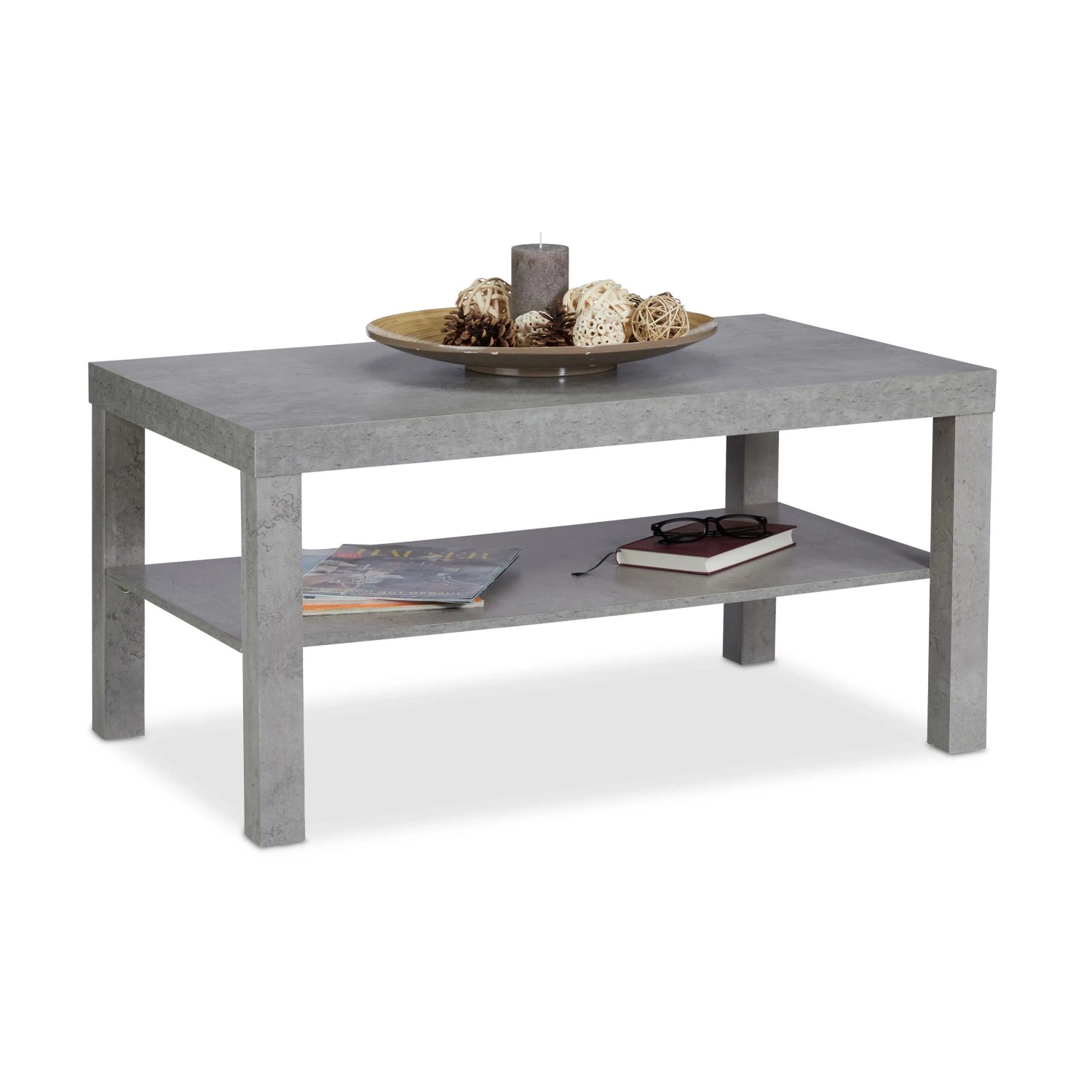 Relaxdays Couchtisch in Betonoptik MDF Grau Mit Ablage 90 cm x 55 cm x 45 cm 8,8 kg