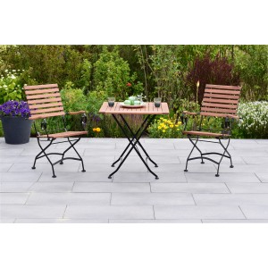 3-tlg. Gartenmöbel-Set Schlossgarten mit Klapptisch und 2 Klappsesseln aus Stahl und Eukalyptusholz.