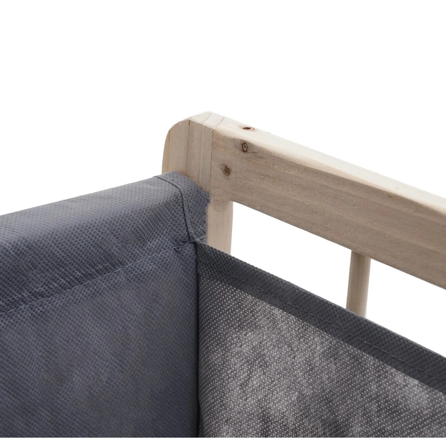 Detailaufnahme: MCW Wäschesammler B60 hellbraun/grau, Holzgestell mit grauem Wäschesack.