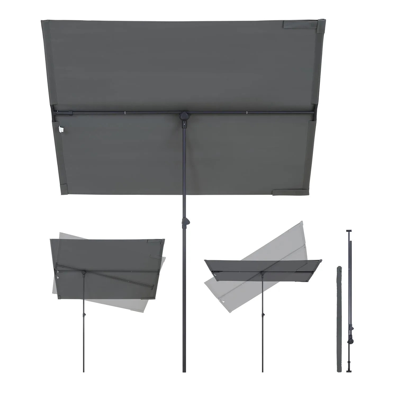 Sekey Sonnenschirm 180 x 130 cm Rechteckiger Sonnenschirm Balkon Individuell Verstellbar