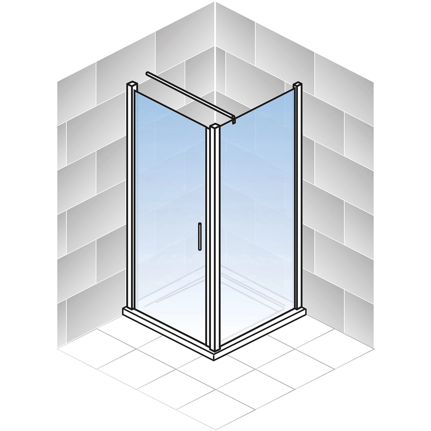 Schulte Drehtür Toura L mit Seitenwand, 200x80x80cm, Klarglas, schwarze Profile.