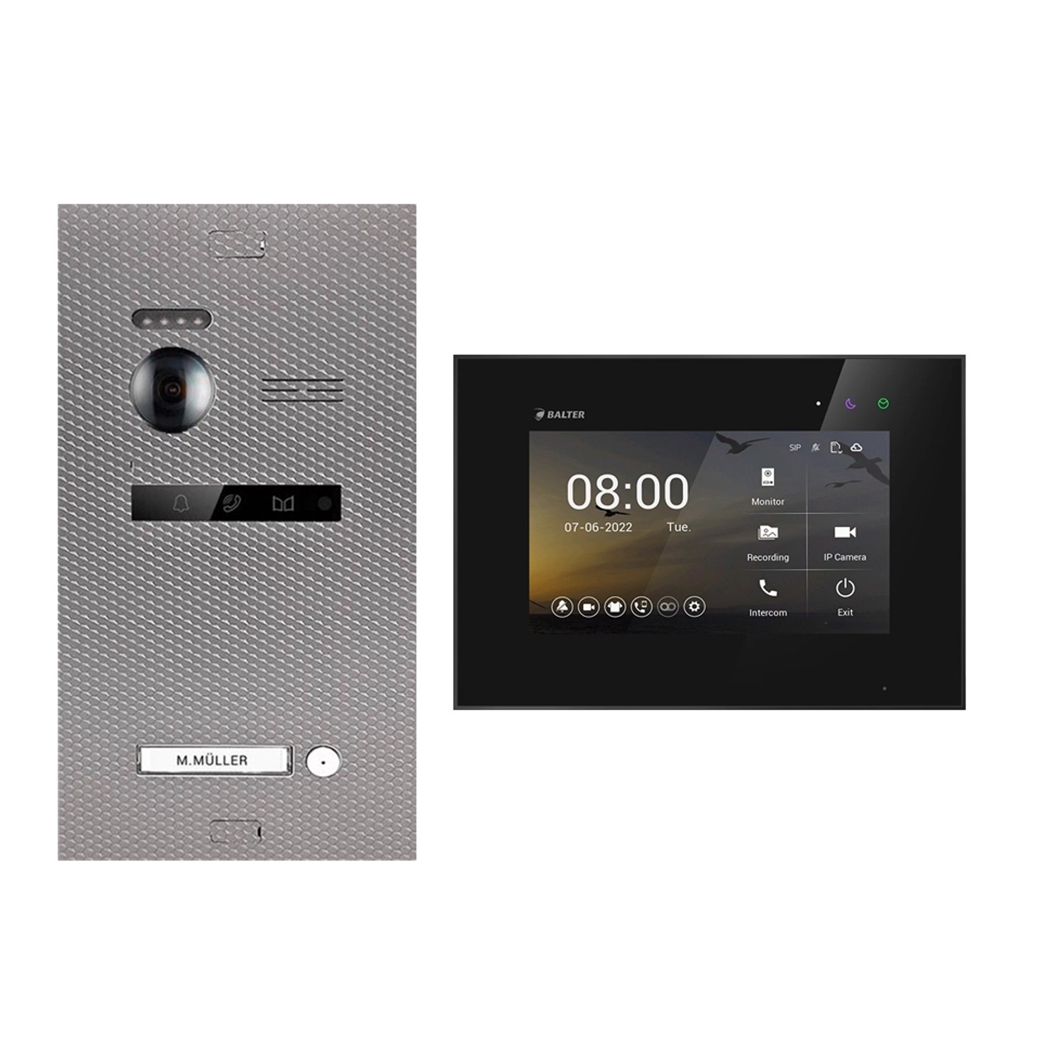 BALTER EVO-HD Video-Türsprechanlage für 1-Familienhaus mit 1x 7 Zoll Monitor Karbon-Silver Schwarz