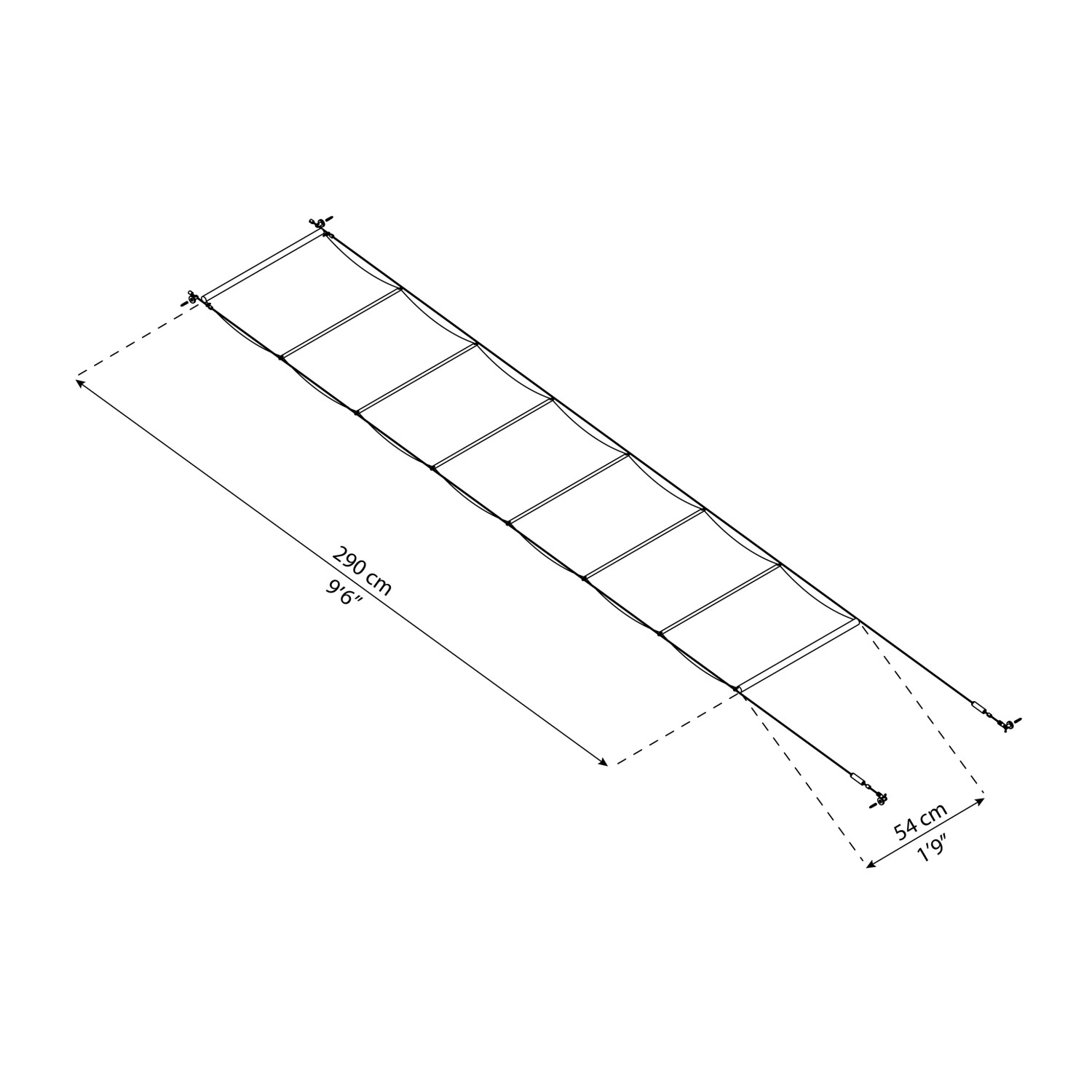 Technische Zeichnung: Palram Sonnensegel 3x5,46m für Terrassenüberdachung, Maße 290x54cm.