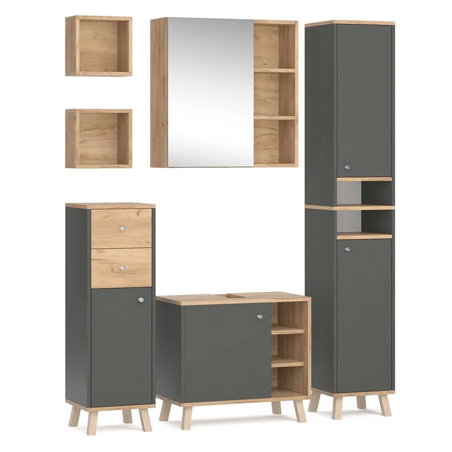 Vicco Badmöbel-Set Senyo Anthrazit 60 x 54 6-teilig