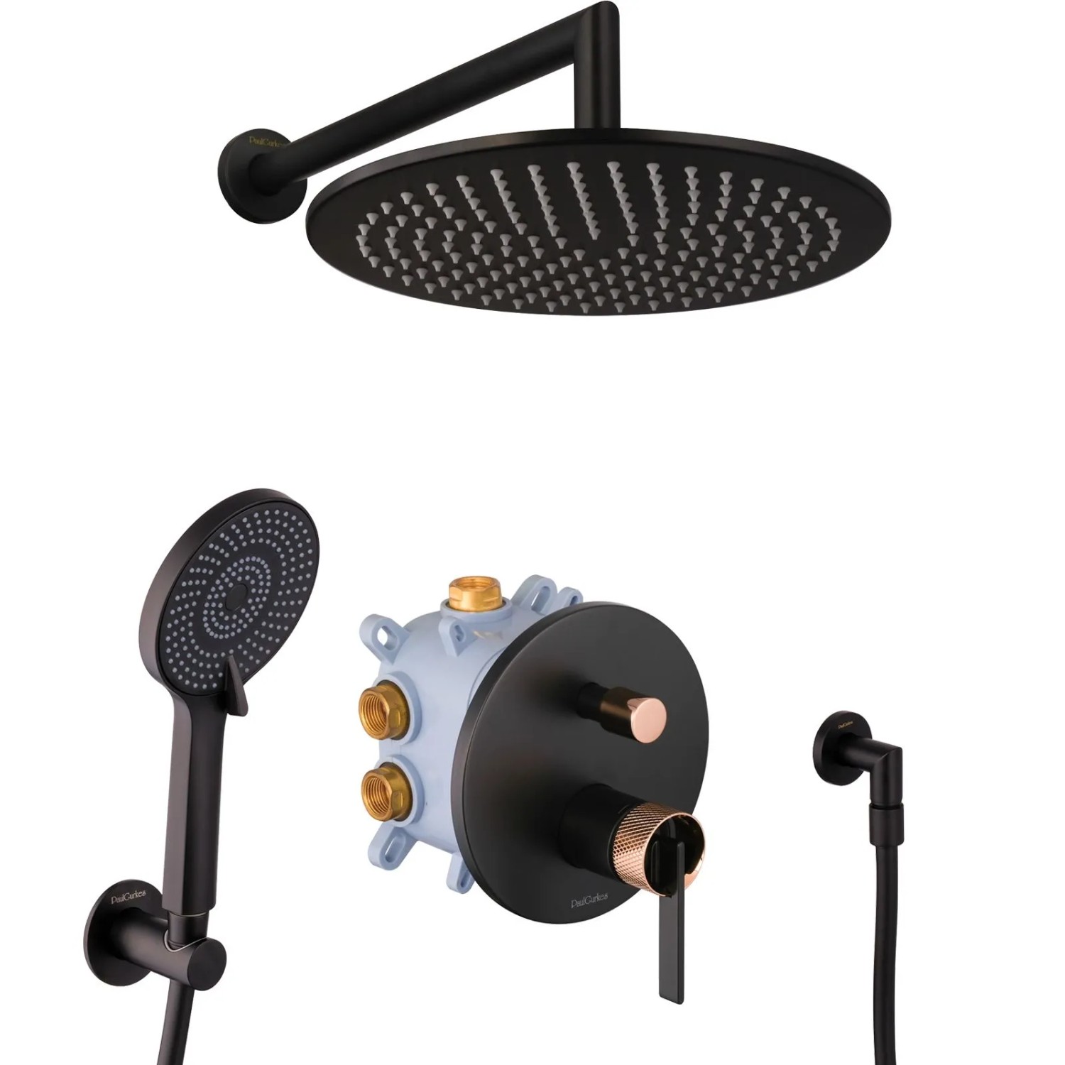 PaulGurkes Duschset Unterputz Matt-Schwarz Rosé-Gold Duschsystem