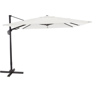 Quadratischer, cremeweißer Ampelschirm Aros 2,8x2,8m mit Kurbel und anthrazitfarbenem Gestell.